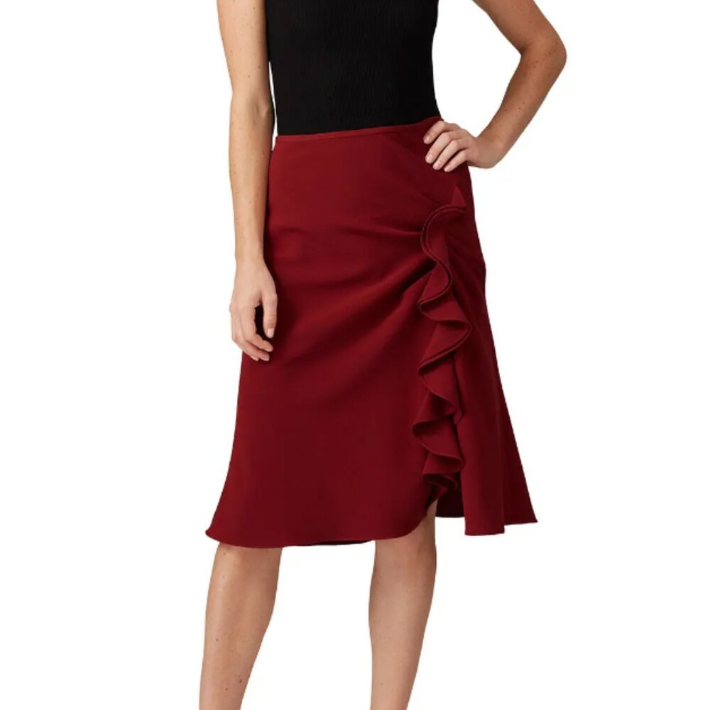 Prabal Gurung Collection Red Ruffle Side Slit A-Line Skirt